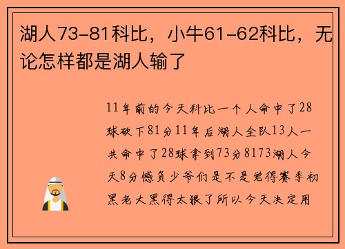 湖人73-81科比，小牛61-62科比，无论怎样都是湖人输了