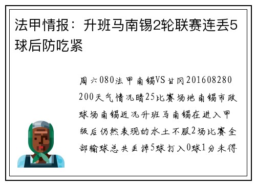 法甲情报：升班马南锡2轮联赛连丢5球后防吃紧